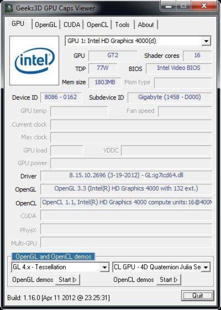 Does Intel HD Graphics 4000 support OpenGL?