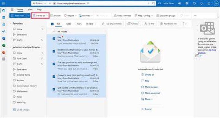 How do I delete emails from one sender?